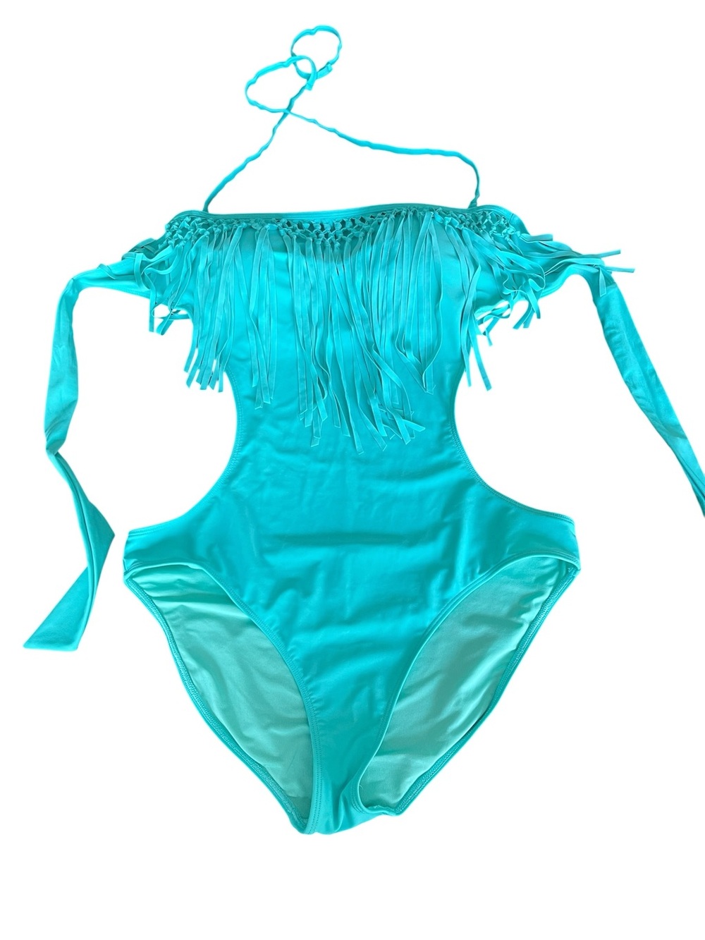 Aerie Turquoise Braided Fringe Side Cut Out Convertible One Piece Swimsuit (L)